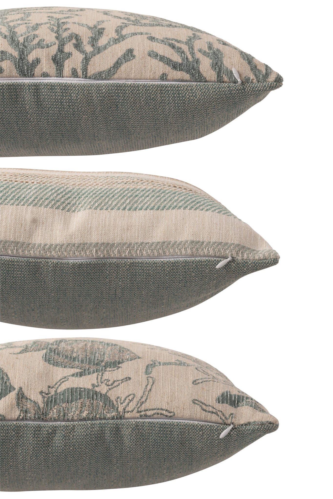 Kissen-Set Korallen & Streifen – Blau / Off-White (3er-Set)