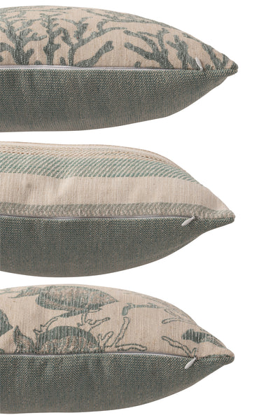 Kissen-Set Korallen & Streifen – Blau / Off-White (3er-Set)