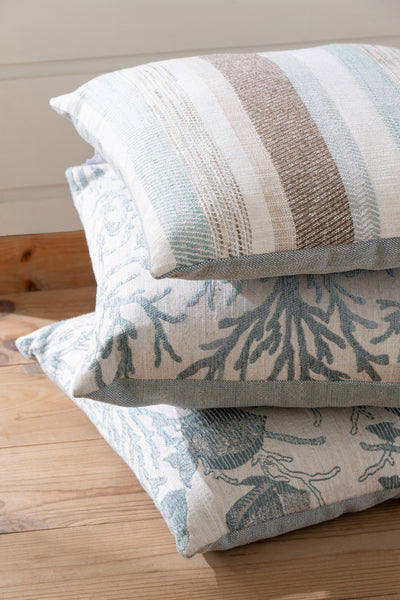 Kissen-Set Korallen & Streifen – Blau / Off-White (3er-Set)