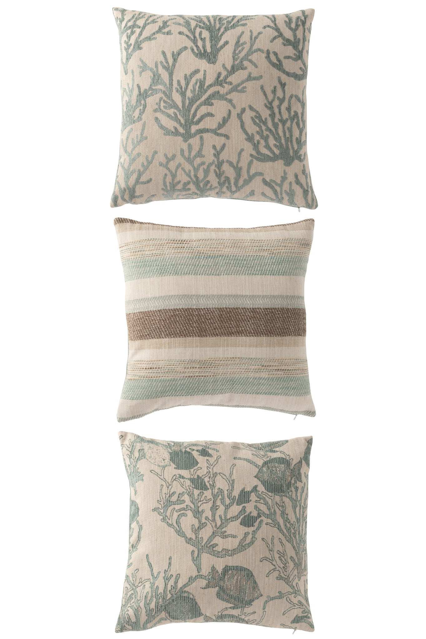 Kissen-Set Korallen & Streifen – Blau / Off-White (3er-Set)