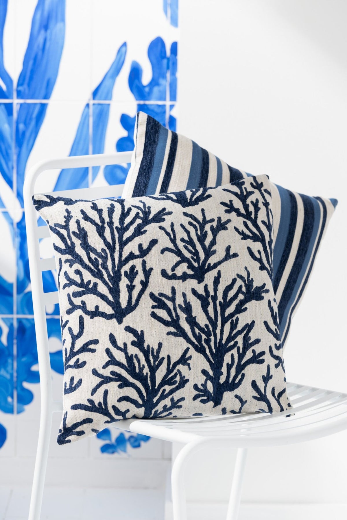 Dekokissen Koralle Blau/Off-White (3er Set)