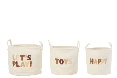 Kinderkorb Set Weiß Braun 3-teilig