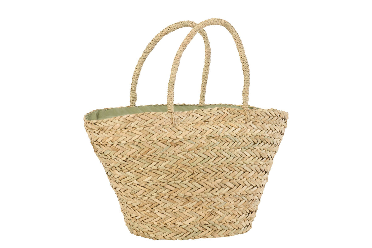 Korbtasche aus Seegras mit Blattmuster Natur Olive