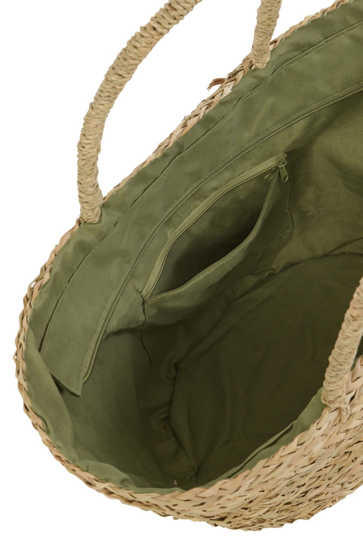 Handgeflochtene Korbtasche aus natürlichem Seegras in Olive