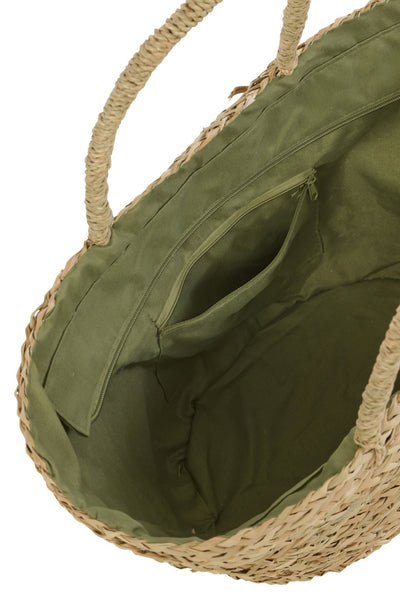 Handgeflochtene Korbtasche aus natürlichem Seegras in Olive