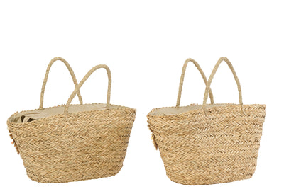 2er-Set - Tasche aus Seegras mit Sonnenblume - Gelb/Orange