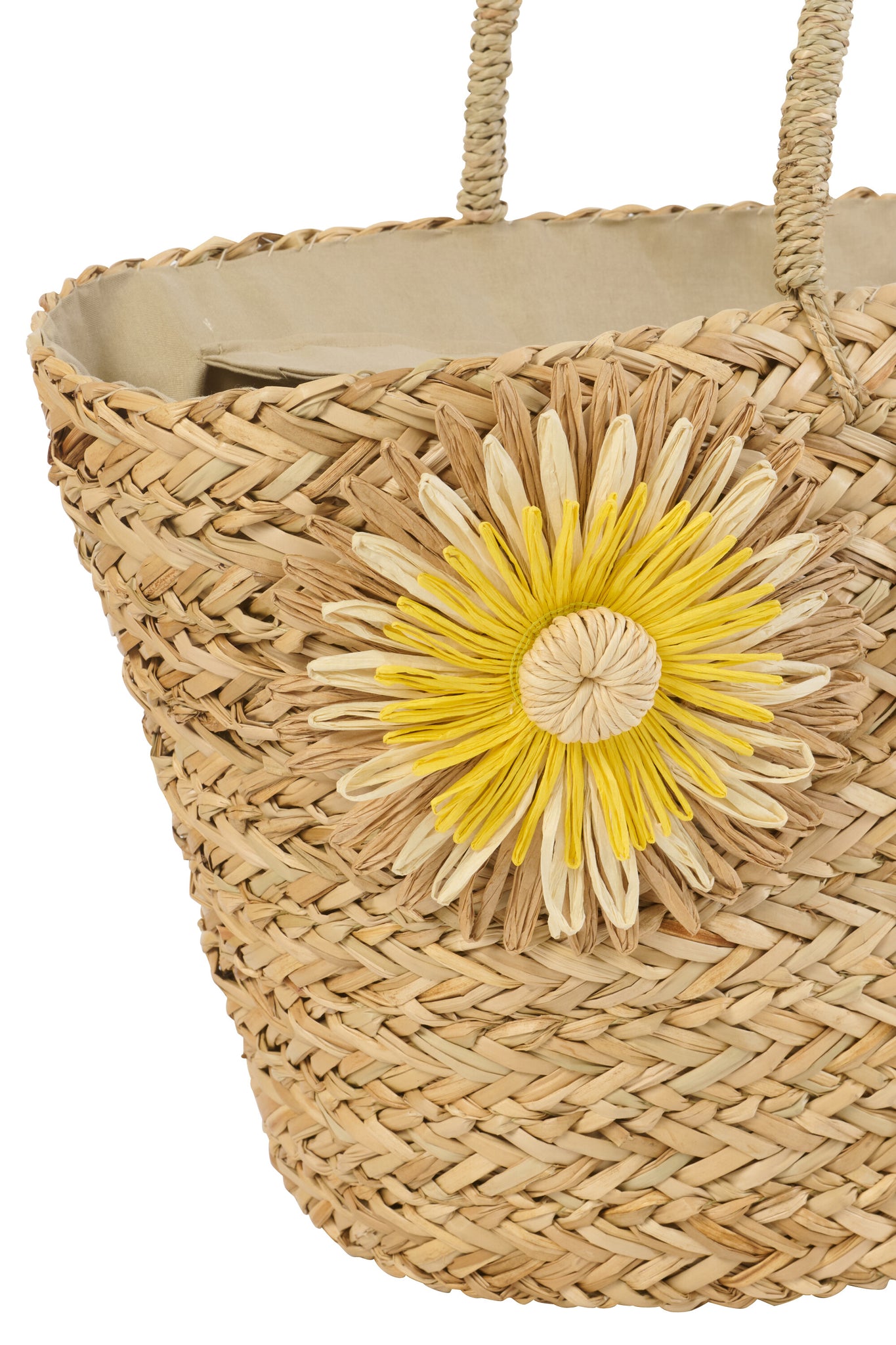 2er-Set - Tasche aus Seegras mit Sonnenblume - Gelb/Orange