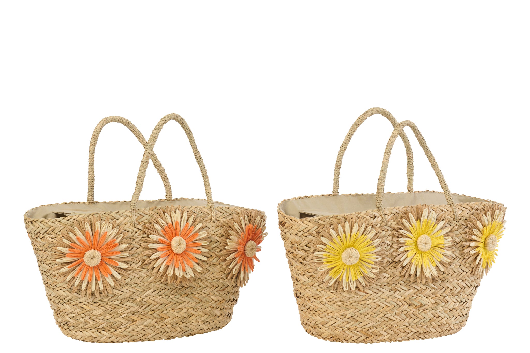 2er-Set - Tasche aus Seegras mit Sonnenblume - Gelb/Orange
