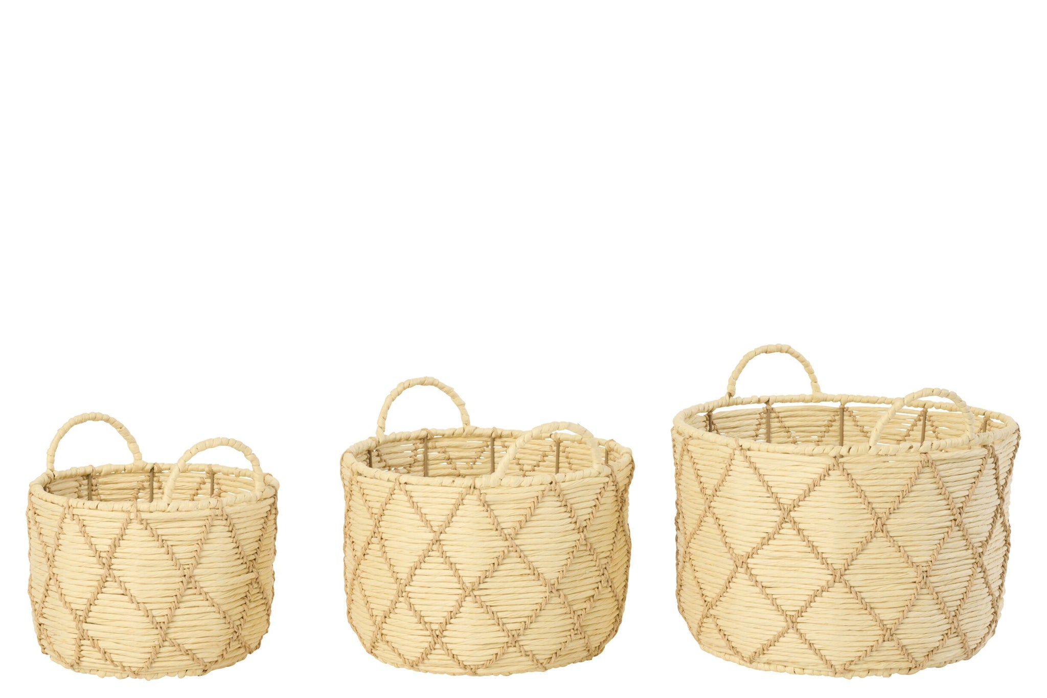 Korbset Rund Natur Beige 3-teilig mit Griffen