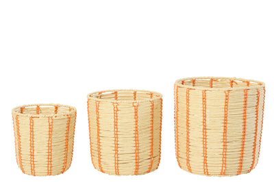 Korbset Rund Natur Orange 3-teilig