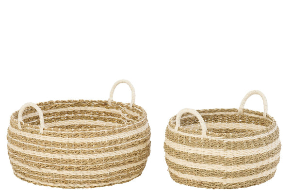 Korbset Gestreift Natur/Weiß (2er Set)