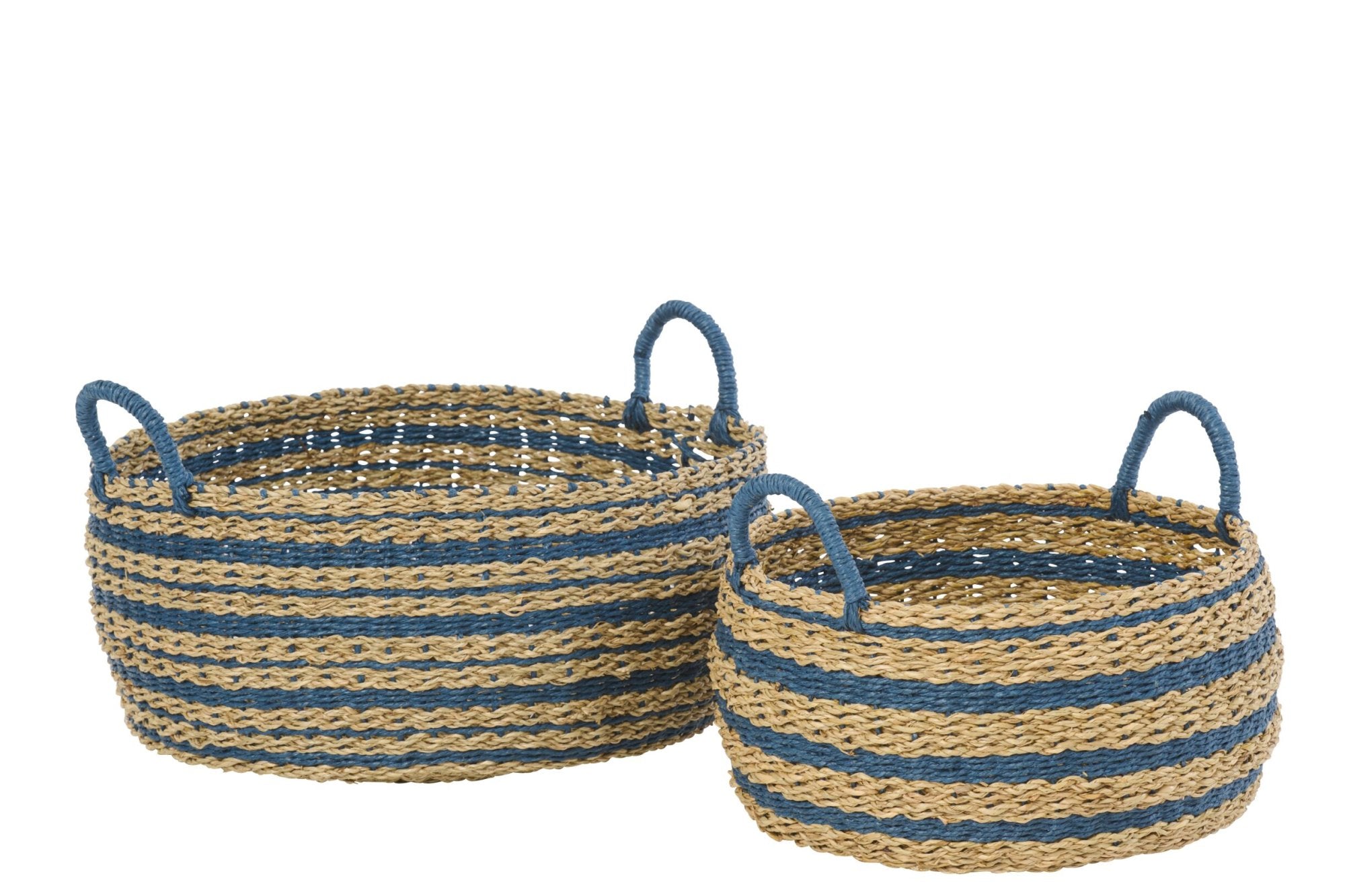 Juego de cestas de rayas natural/azul (set de 2)