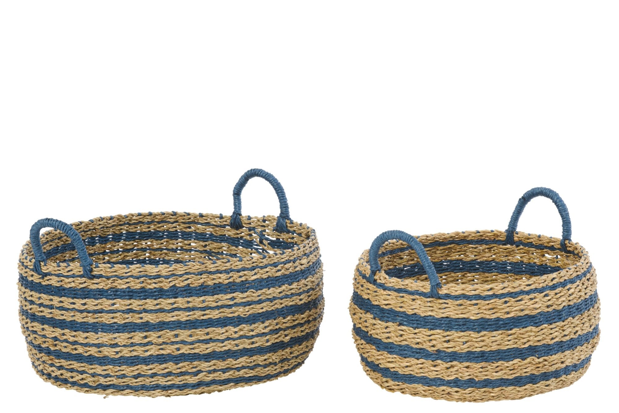 Juego de cestas de rayas natural/azul (set de 2)