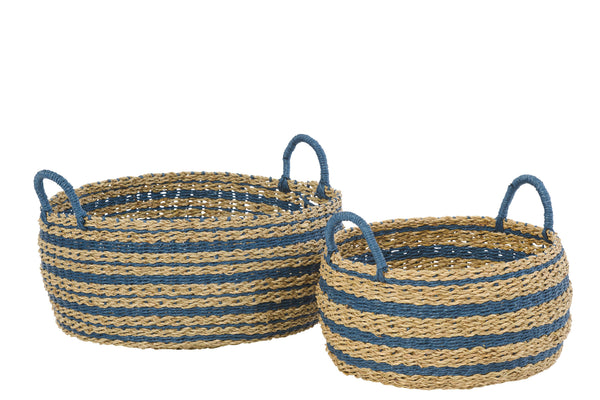 Korbset Gestreift Natur/Blau (2er Set)