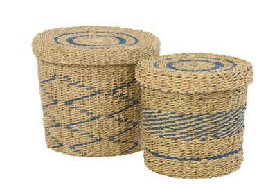Boho Korbset in Natur und Salbeigrün aus geflochtenen Naturfasern