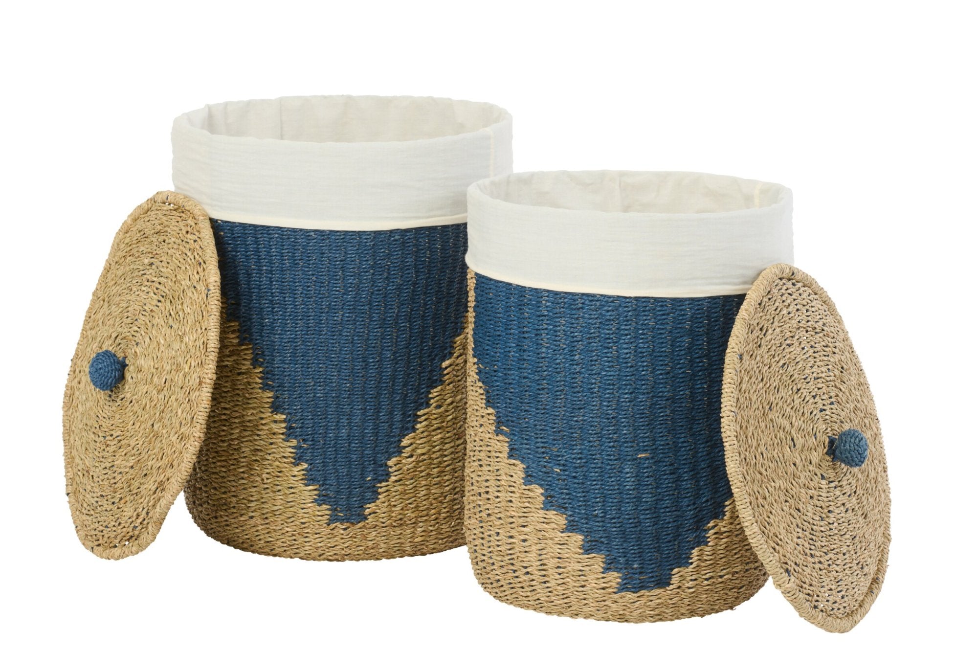 Aufbewahrungskorb mit Deckel Blau Natur 2er Set