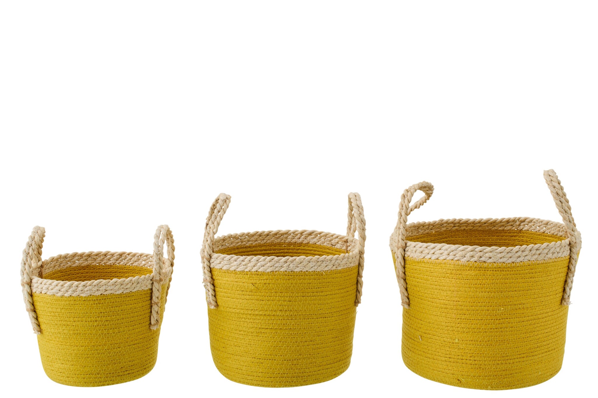 Dekokorb Set Senfgelb Natur mit Griffen 3-teilig
