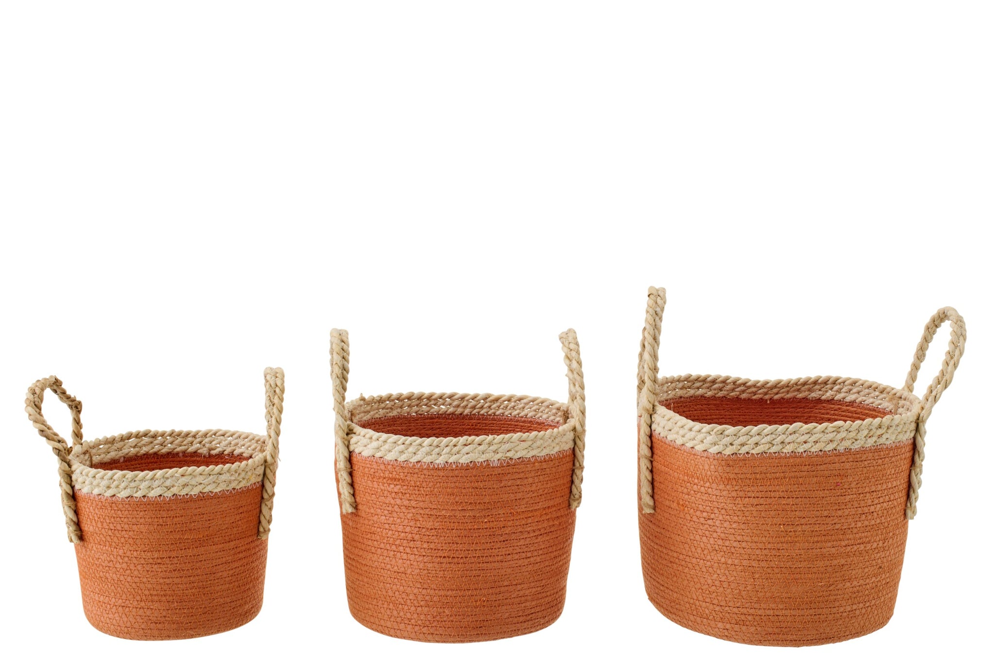 Dekokorb Set Terrakotta Natur mit Griffen 3-teilig