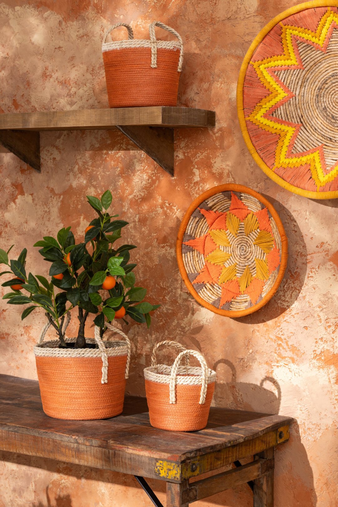 Terrakotta Dekokorb Set im natürlichen Boho Look