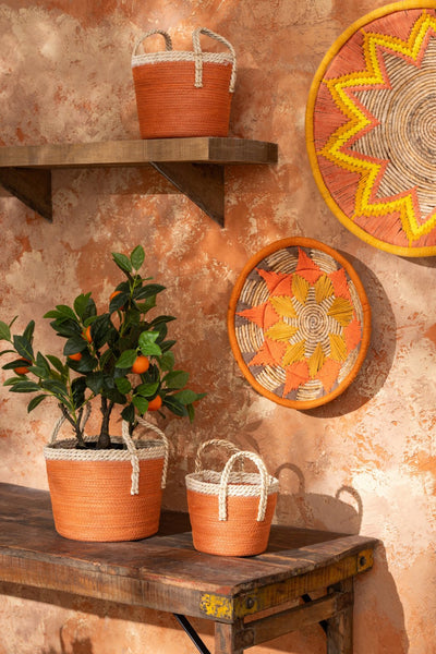 Terrakotta Dekokorb Set im natürlichen Boho Look