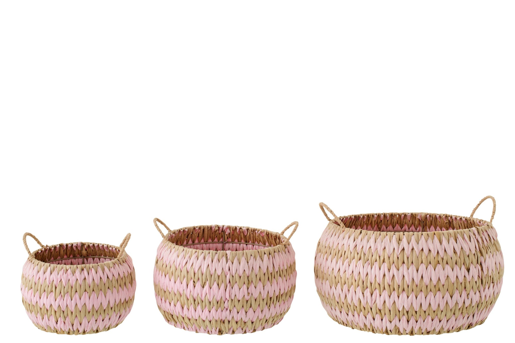 Korbset Natur Rosé 3-teilig mit Griffen im Boho-Stil