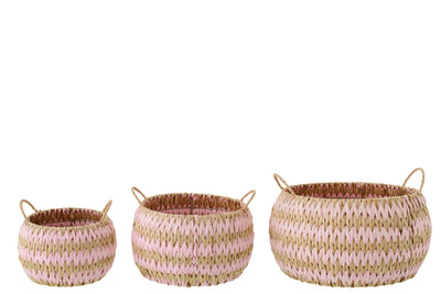 Korbset Natur Rosé 3-teilig mit Griffen im Boho-Stil