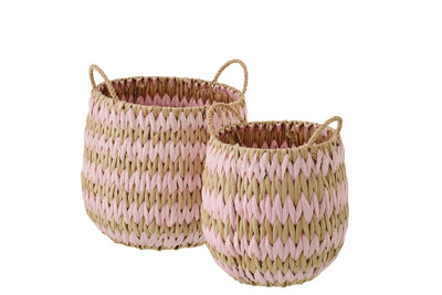 Boho Korbset aus Naturfasern mit integrierten Tragegriffen
