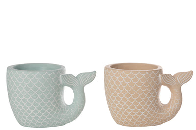 Blumentopf Fisch 2er Set in Hellblau und Beige aus Zement
