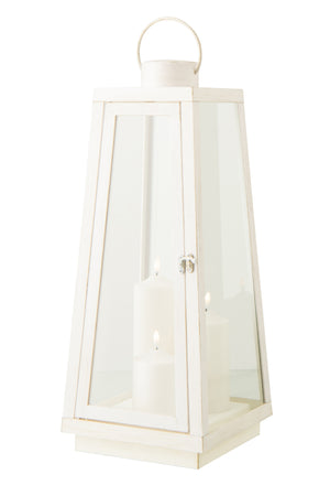 Weiße Glaslaterne mit LED-Kerze (L)
