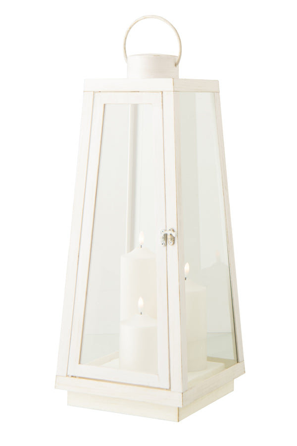 Weiße Glaslaterne mit LED-Kerze (L)