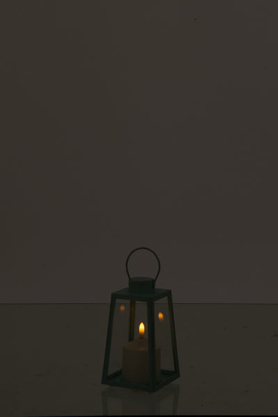 Laterne mit LED Kerze aus Glas Türkis Dekoration