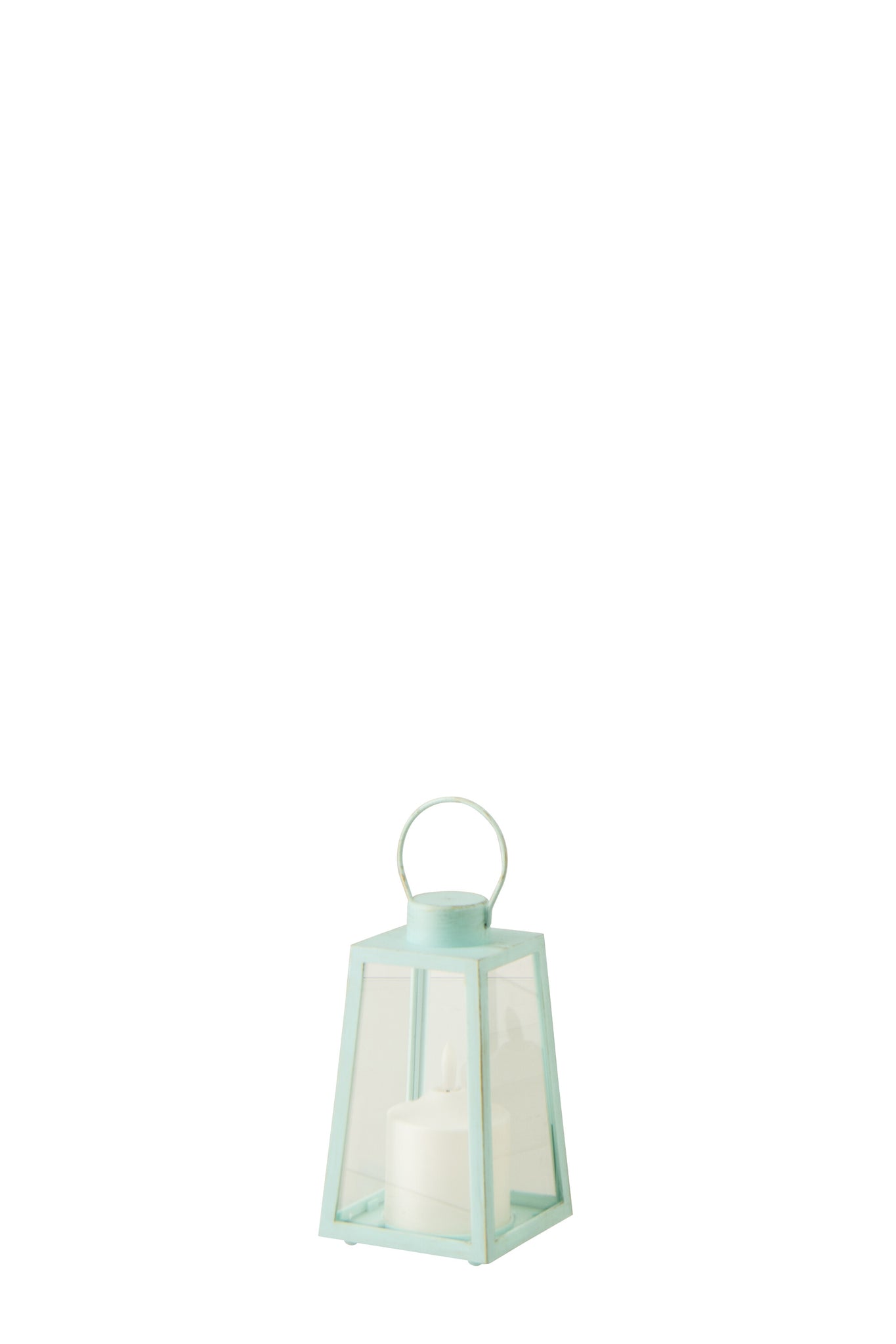 Lanterne en verre avec bougie LED – Turquoise (S)