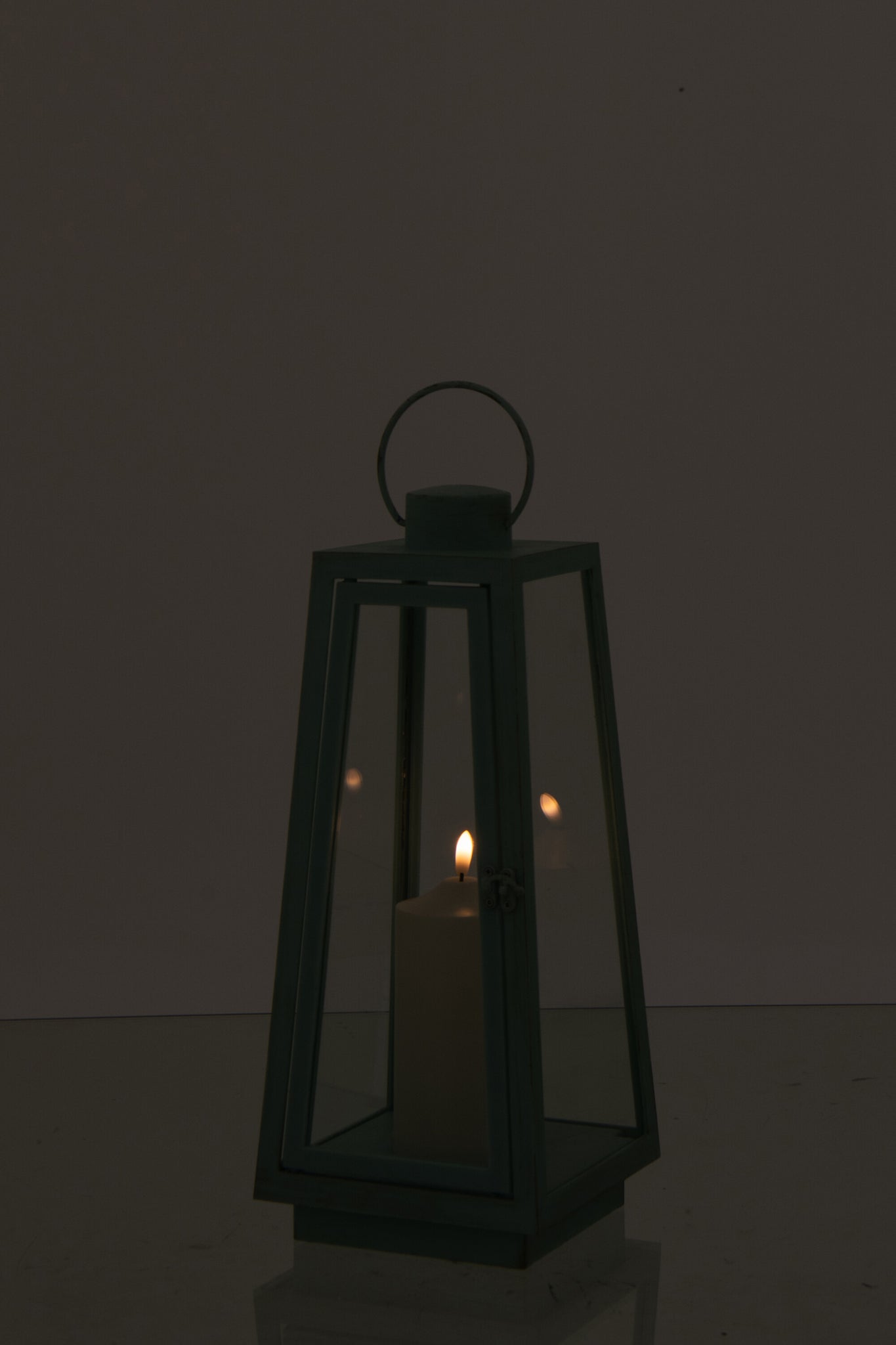 Lanterne en verre avec bougie LED – Turquoise (M)