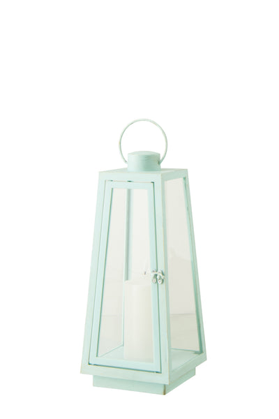 Türkise Glaslaterne mit LED-Kerze (M)