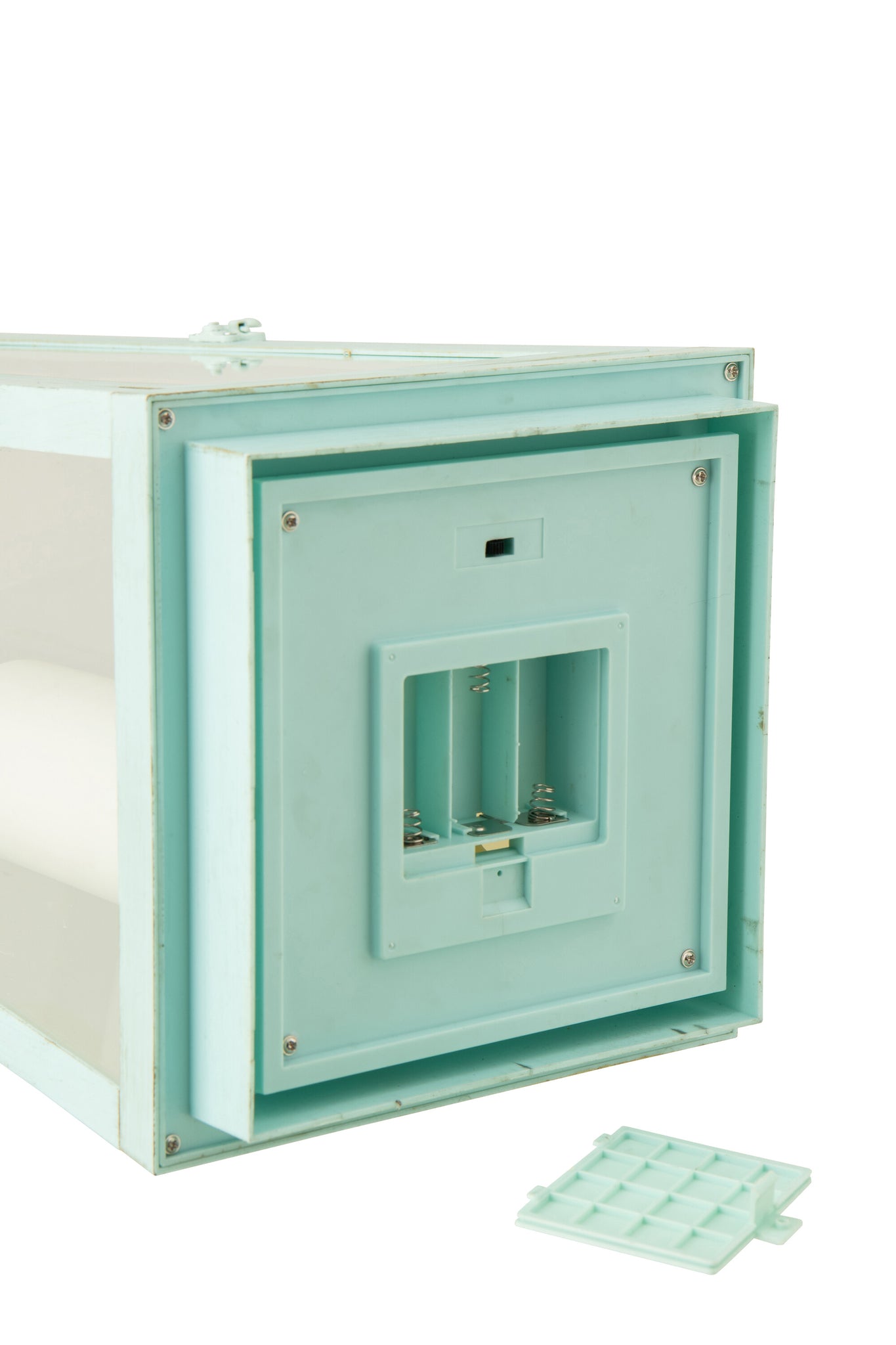 Lanterne avec bougie LED en verre et métal – Turquoise (Grande)