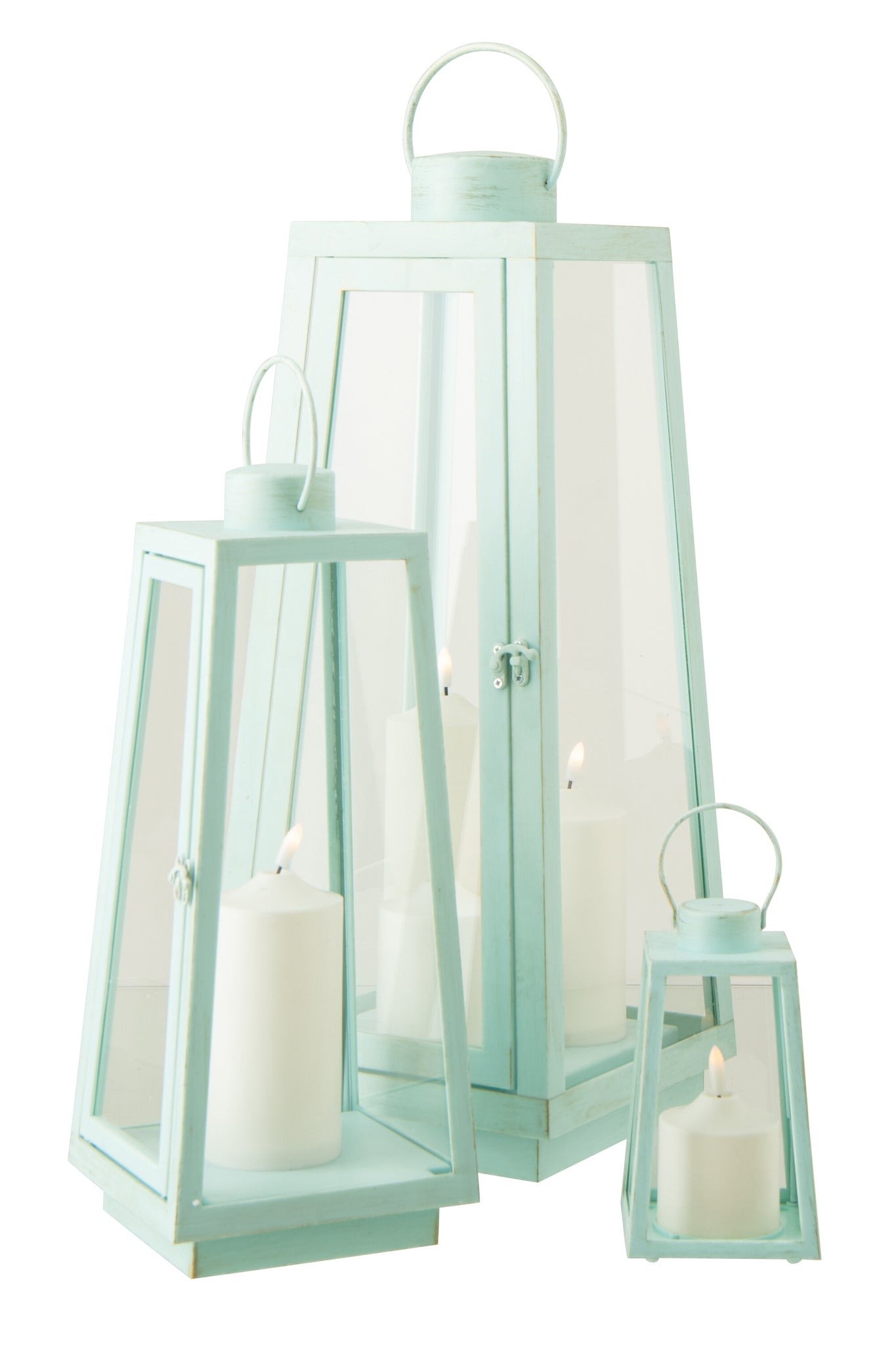 Türkise Glaslaterne mit LED-Kerze  (L)