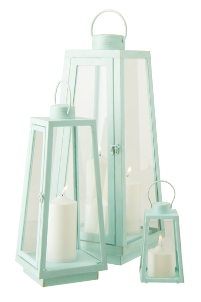 Türkise Glaslaterne mit LED-Kerze  (L)