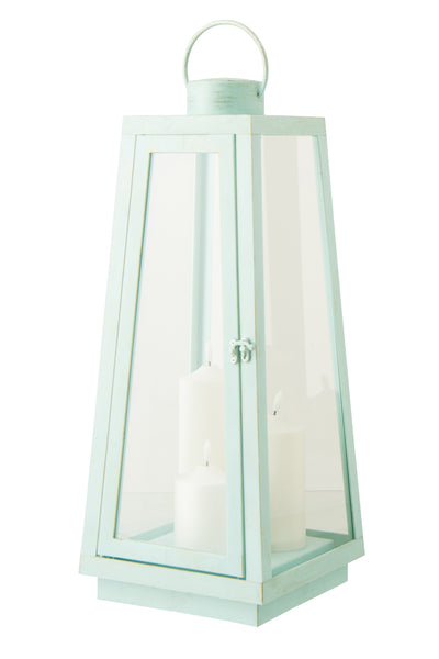 türkise Glaslaterne mit LED Kerze maritime Laterne