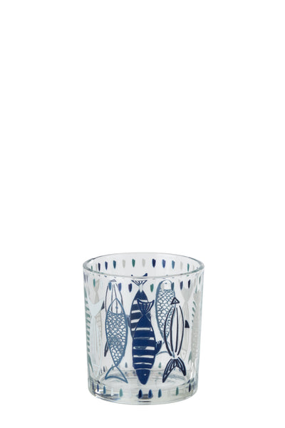 Photophore motif poisson, Blanc/Bleu, (P)