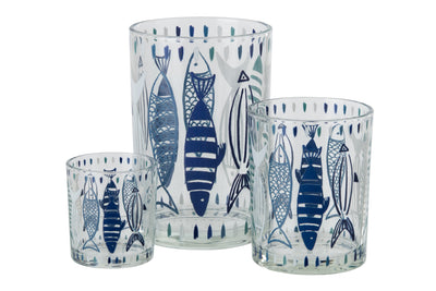 Photophore motif poisson, blanc/bleu, (L)