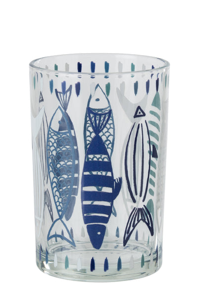Photophore motif poisson, blanc/bleu, (L)