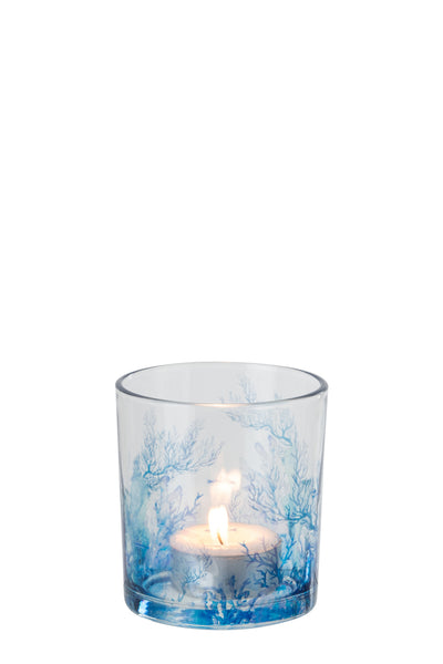 Lot de 8 - Photophore Corail Verre Bleu/Transparent (2 G) + (6 P)