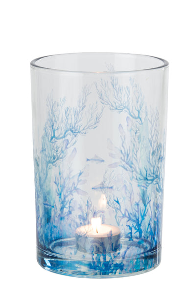 Windlicht Koralle Glas Blau/Transparent 