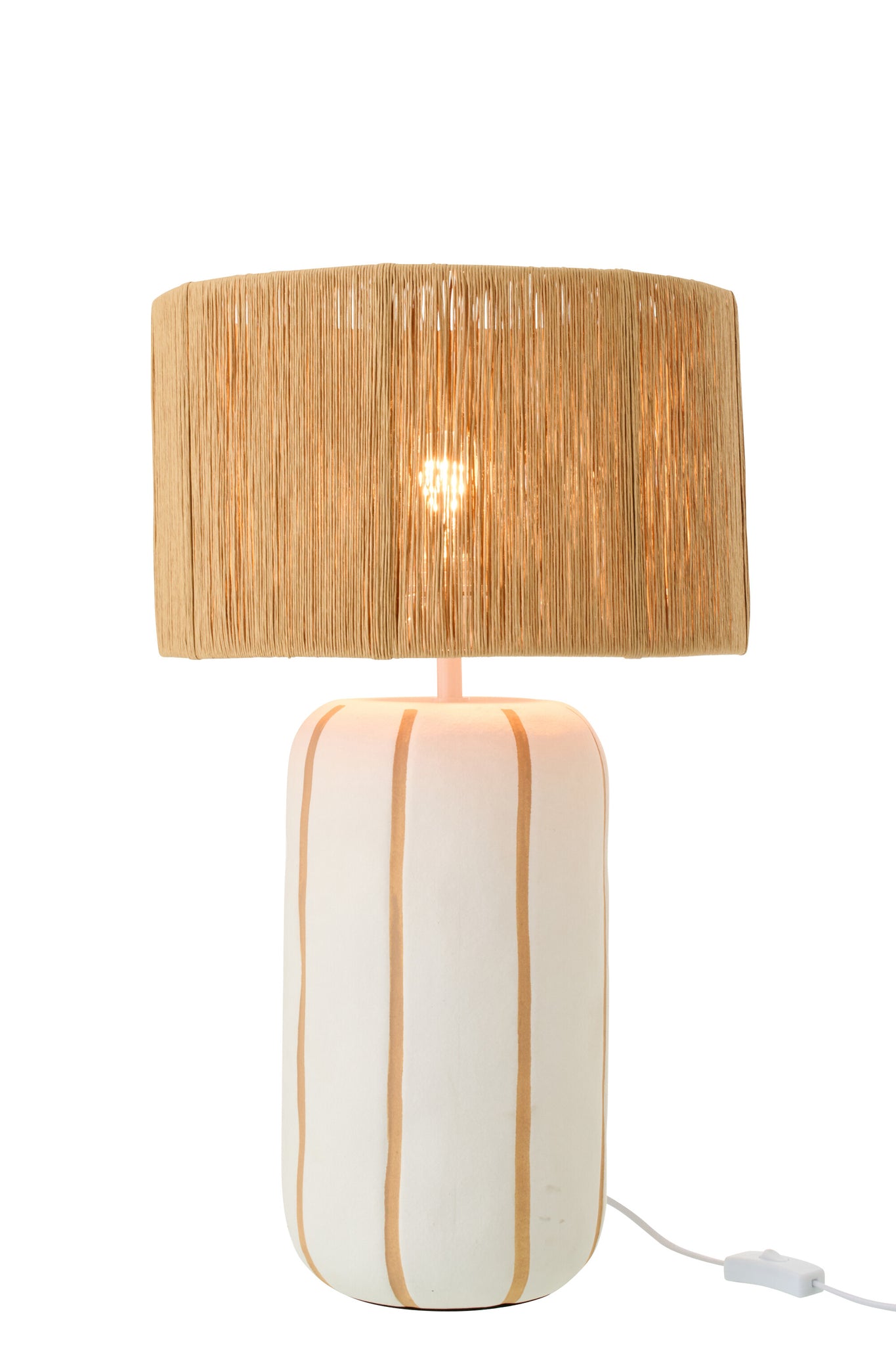 Lampe de table en céramique, rayée, naturelle/blanche, grande