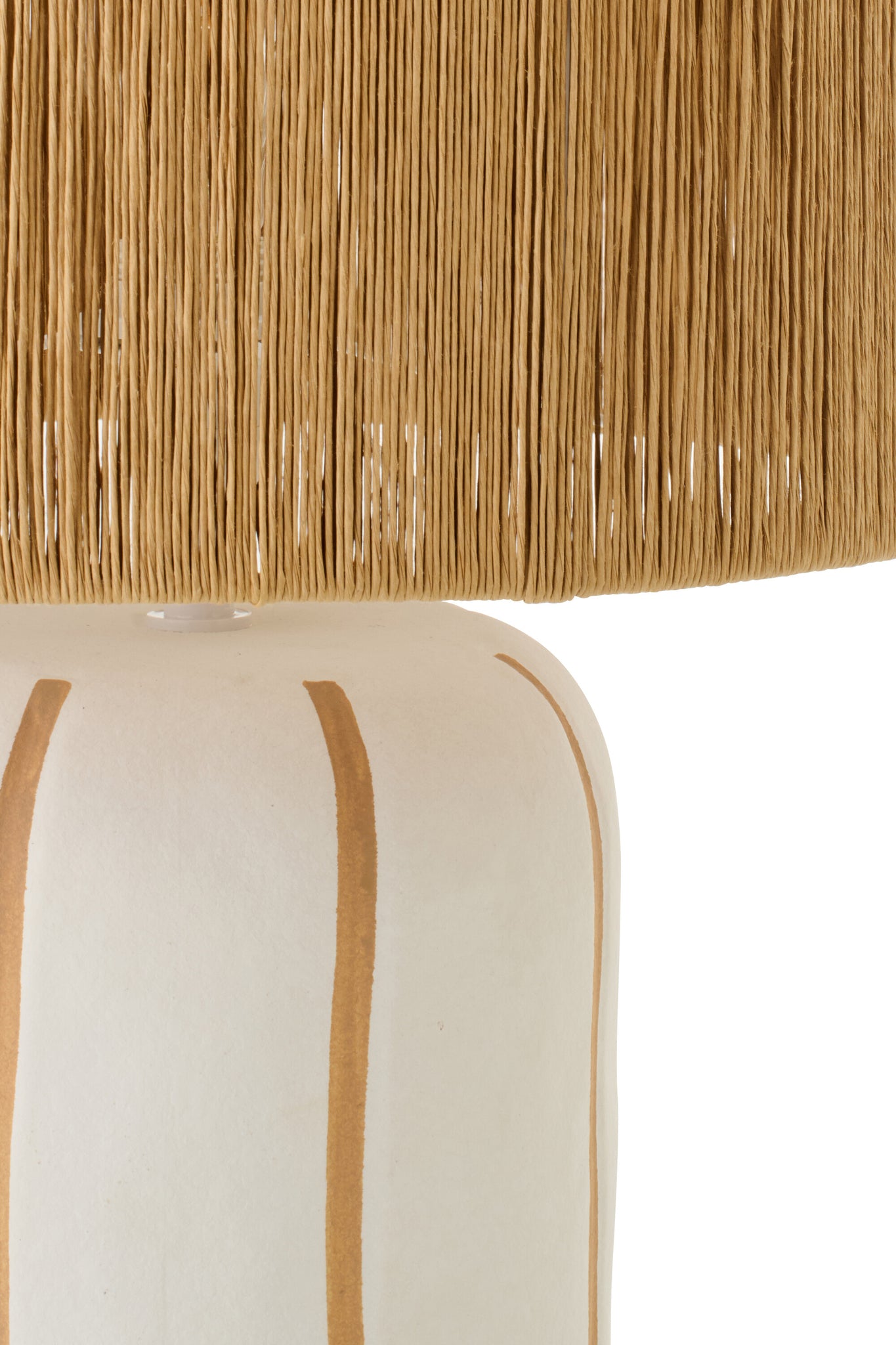 Lampe de table en céramique, rayée, naturelle/blanche, grande