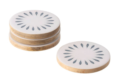 Untersetzer rund aus Mangoholz – Blau/Weiß (4er-Set)