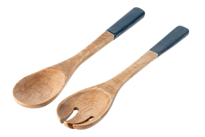 Salatbesteck aus Mangoholz – Blau/Natur