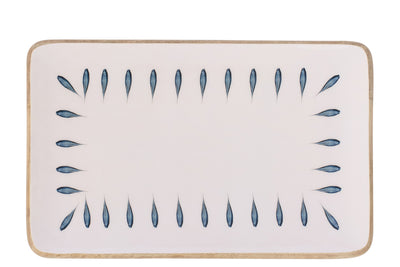 Serviertablett Rechteck Mango Holz Dunkelblau/Weiß