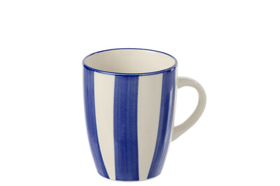 Gobelet en grès rayé, bleu/blanc