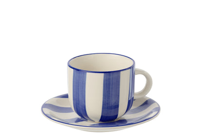 Kaffeetasse Set aus Stoneware Blau Weiß
